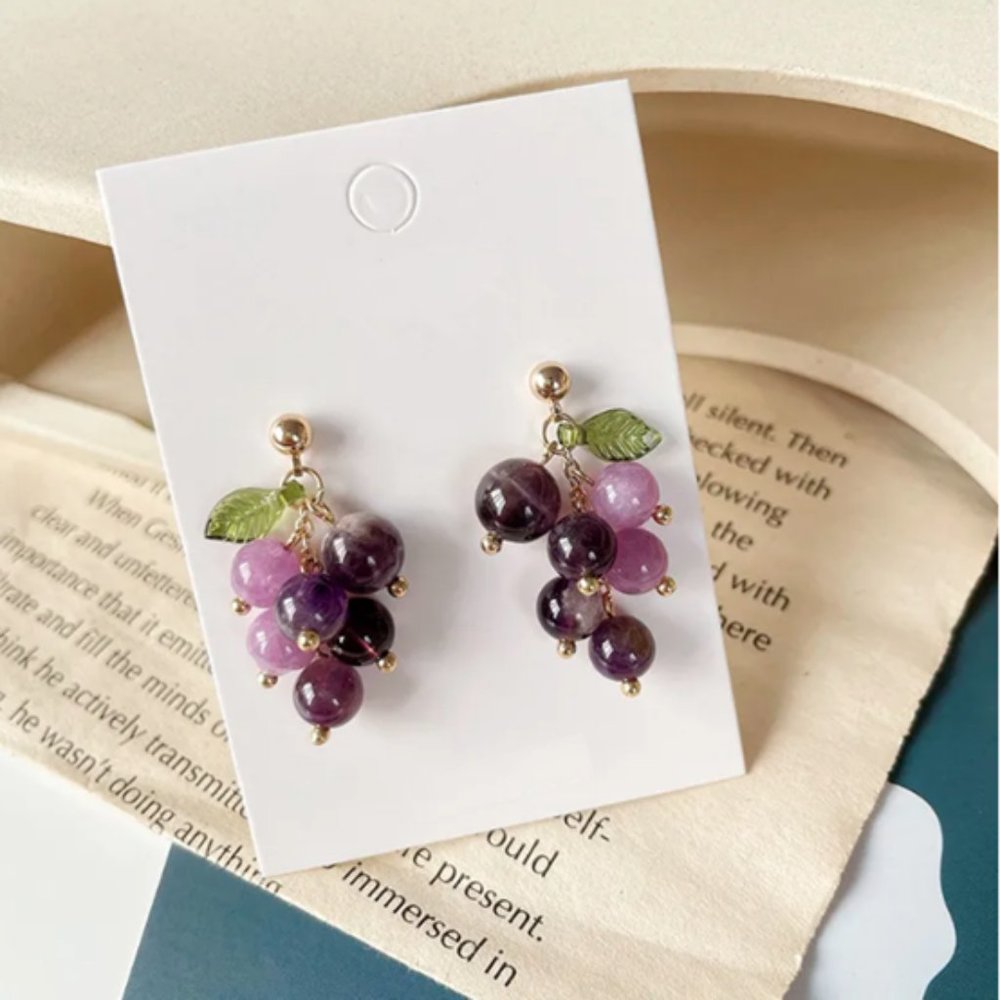 🍏50% OFF/3+...Bunch of Grapes Stud/Clip Earrings